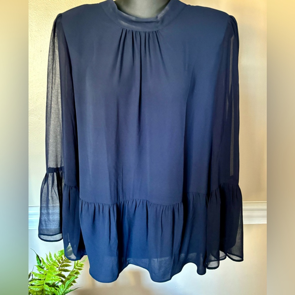 LOFT dark Navy Peplum Blouse